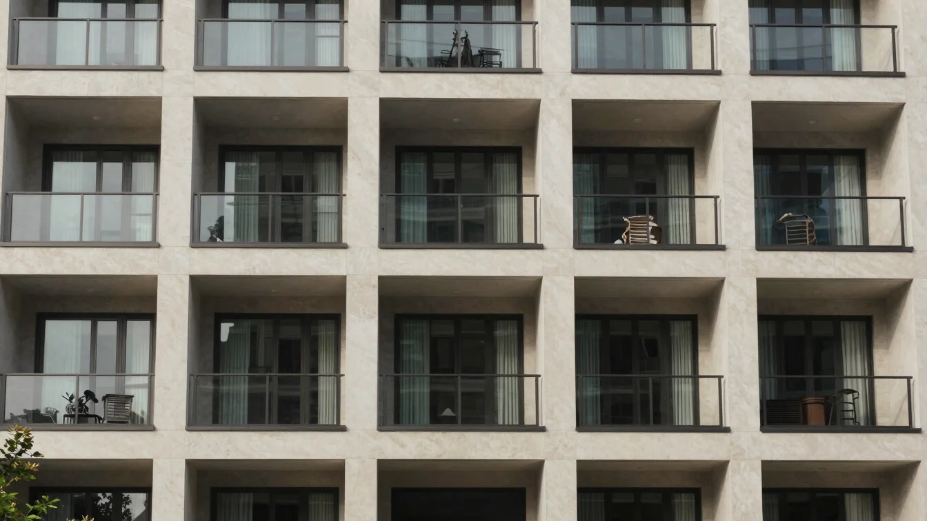 Architectural detail of a luxury apartment building facade, natur