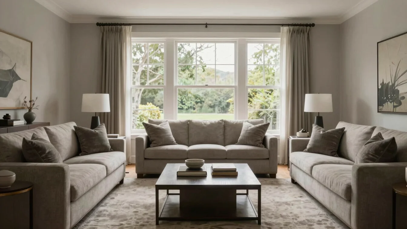 Elegant living room interior with contemporary furniture, natural
